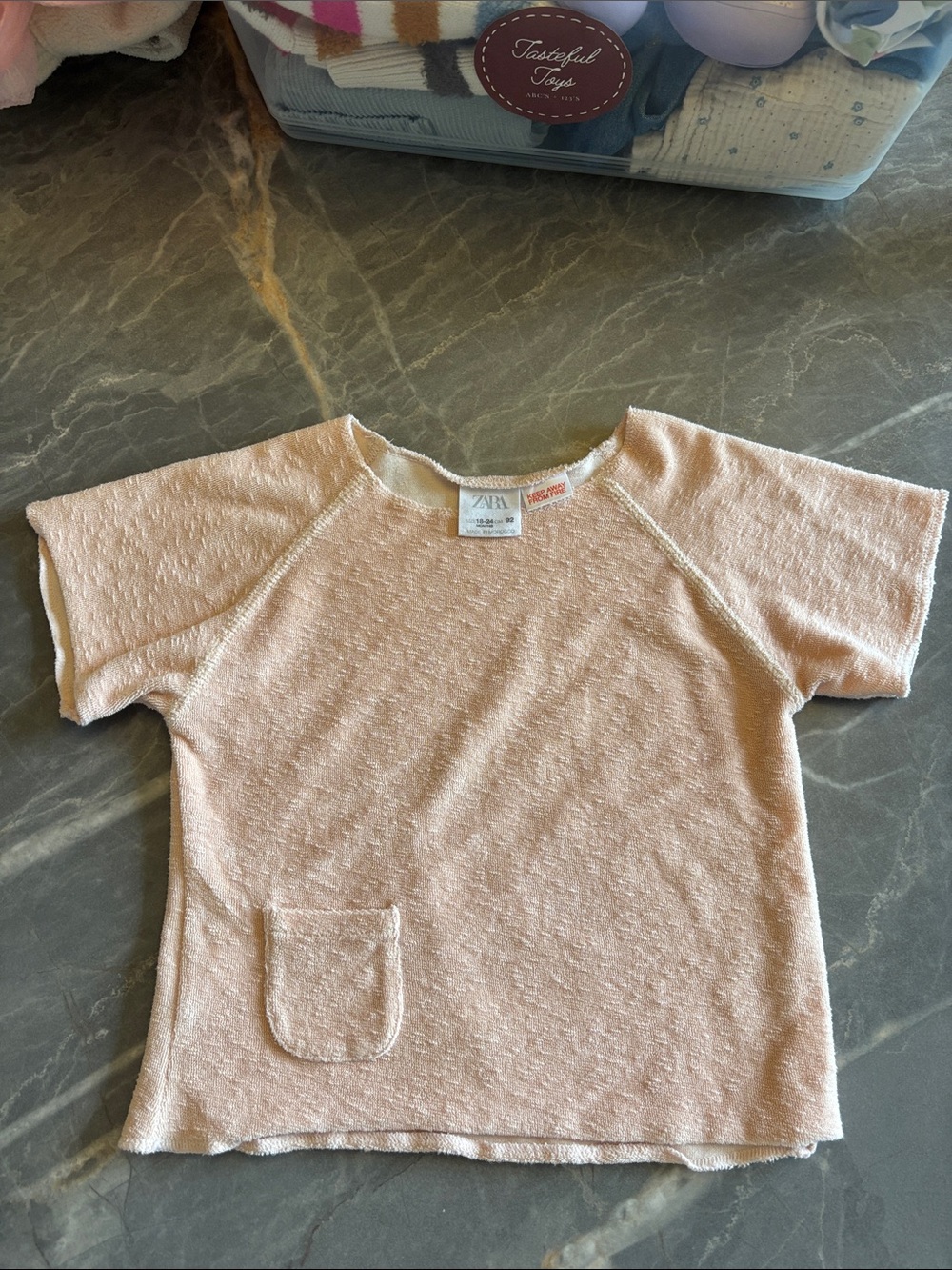 ZARA Kids Peach Short Sleeve Terry Cloth Pocket Tee